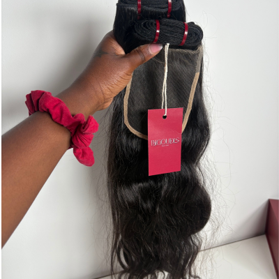 Coffret Prestige – 2 Tissages Lisses + Closure HD 4x4 Cheveux Indiens Raw Hair 100% Naturels