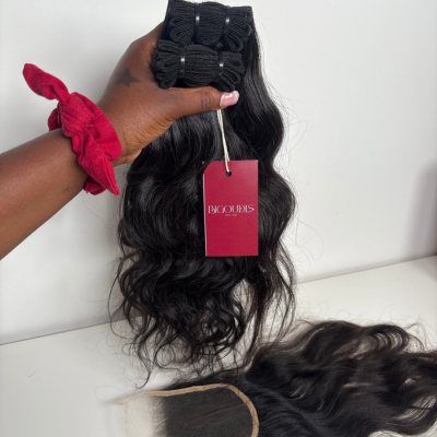 Coffret Élégance – 2 Tissages Natural Wave 16" + Closure 4x4 Raw Hair Indien