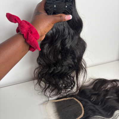 Coffret Élégance – 2 Tissages Natural Wave 16" + Closure 4x4 Raw Hair Indien