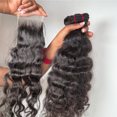Coffret Majesté – 2 Tissages Deep Curly + Closure HD 4x4 Cheveux Indiens Raw Hair 100% Naturels