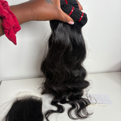 Coffret Élégance – 2 Tissages bodywave + Closure 4x4 Raw Hair Indien